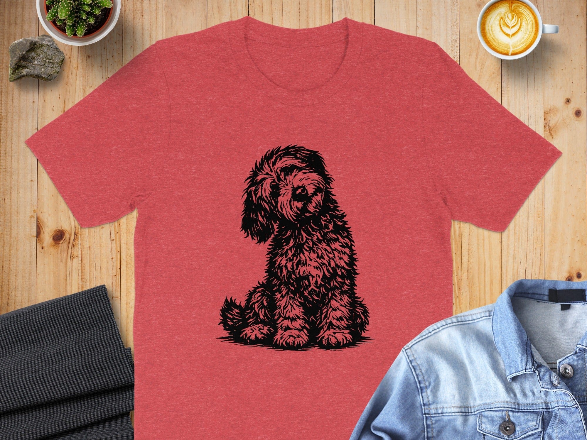 Red T-Shirt with Adorable Dog Illustration T-Shirt