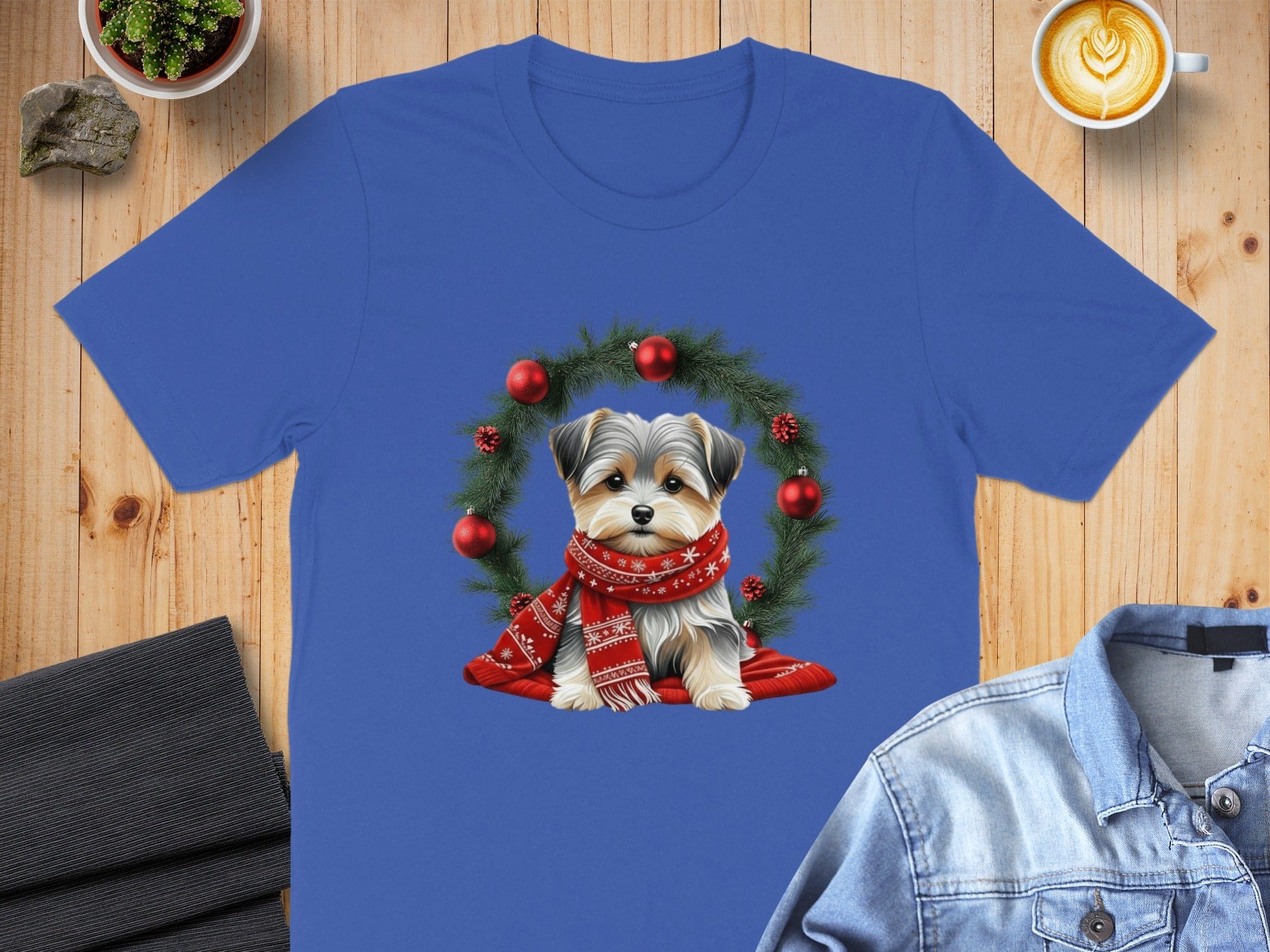 Cute Puppy with Holiday Wreath Graphic T-shirt
