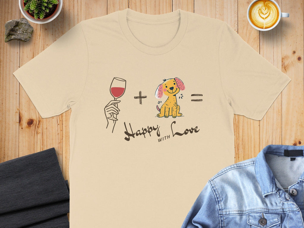 Happy With Love Cute Dog and Wine Graphic T-shirt