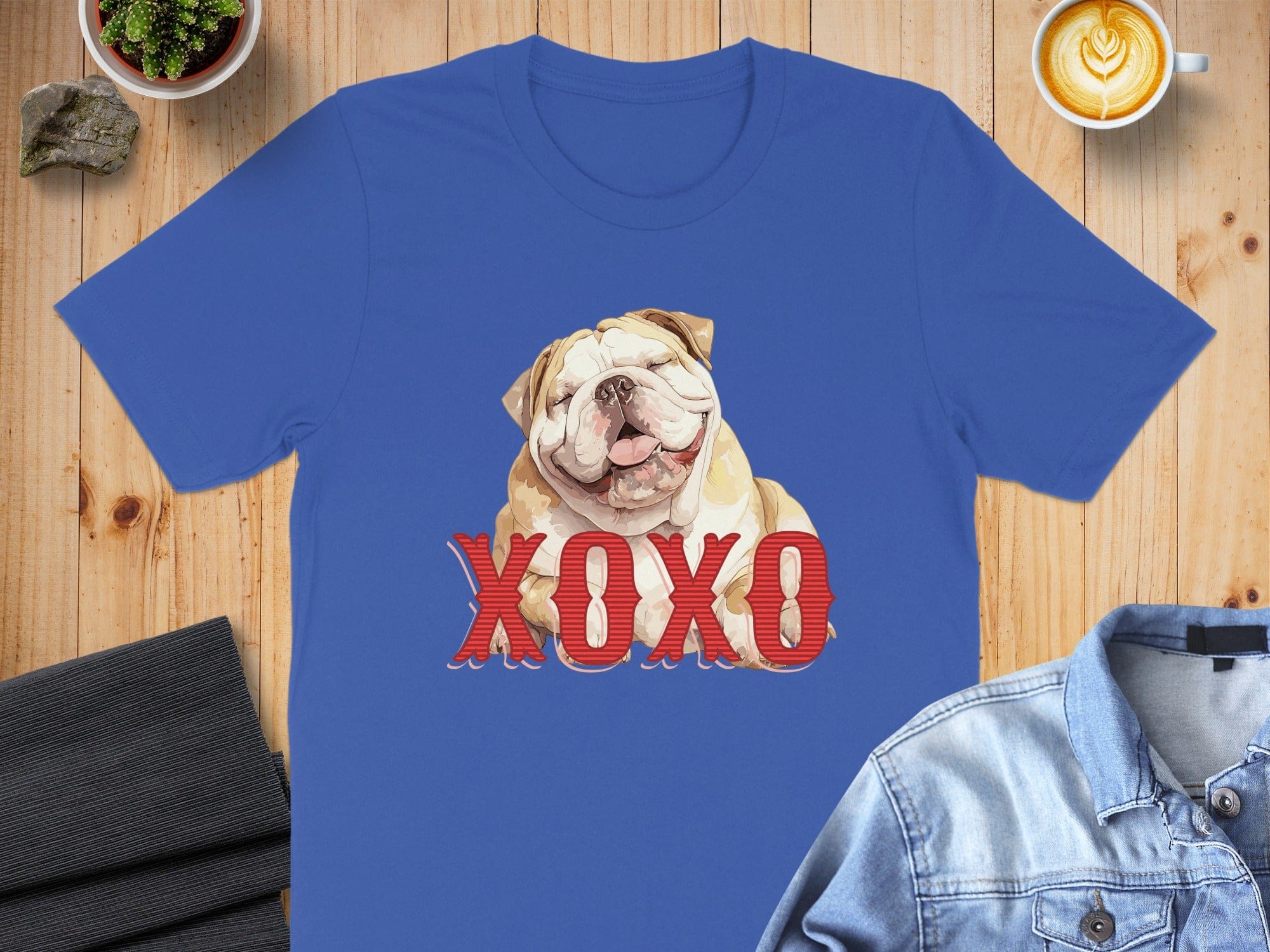 Adorable Bulldog XOXO Graphic Blue T-shirt