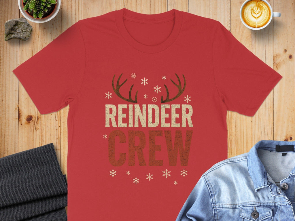 Reindeer Crew Snowflake Antlers Graphic T-Shirt