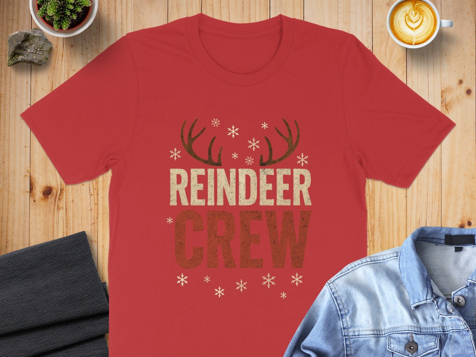 Reindeer Crew Snowflake Antlers Graphic T-Shirt