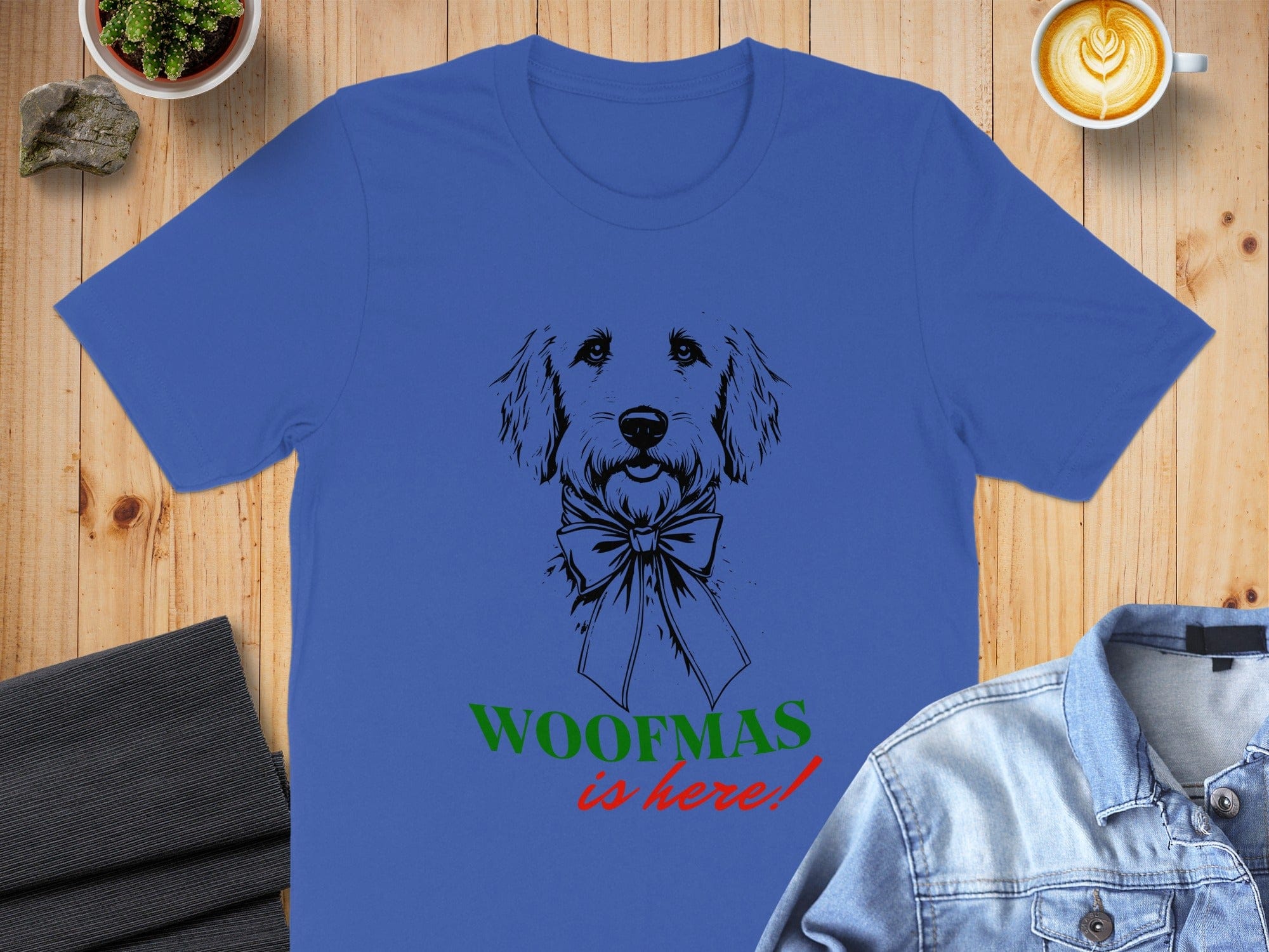 Woofmas is Here Dog with Bow Graphic T-Shirt Product