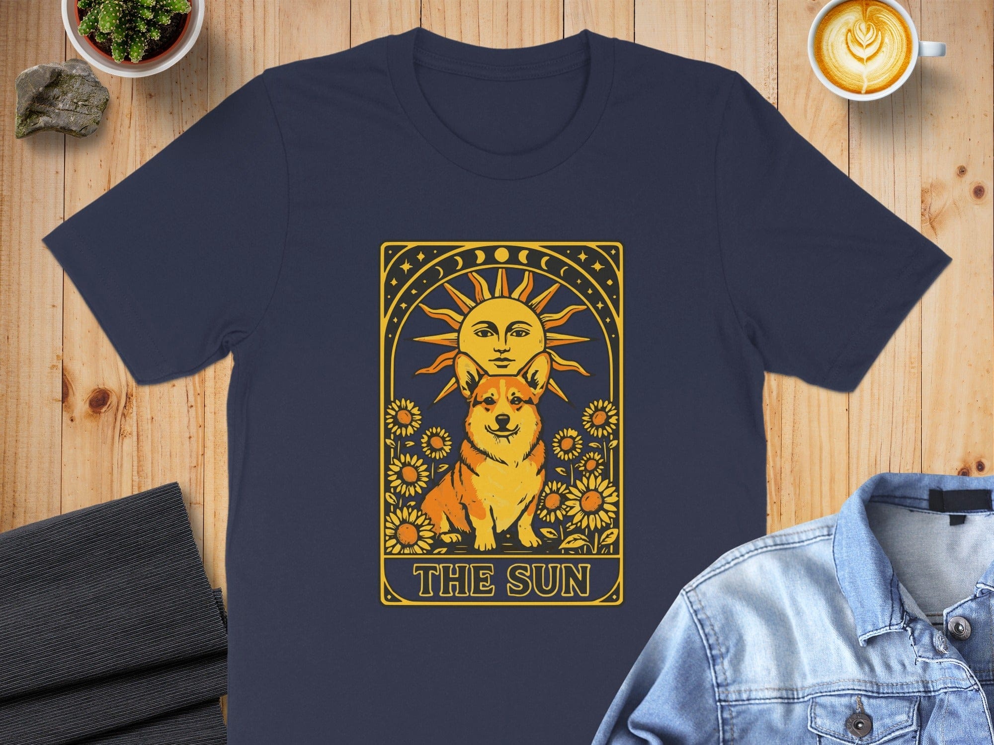Whimsical Corgi and Sunflower Graphic Tee Shirt