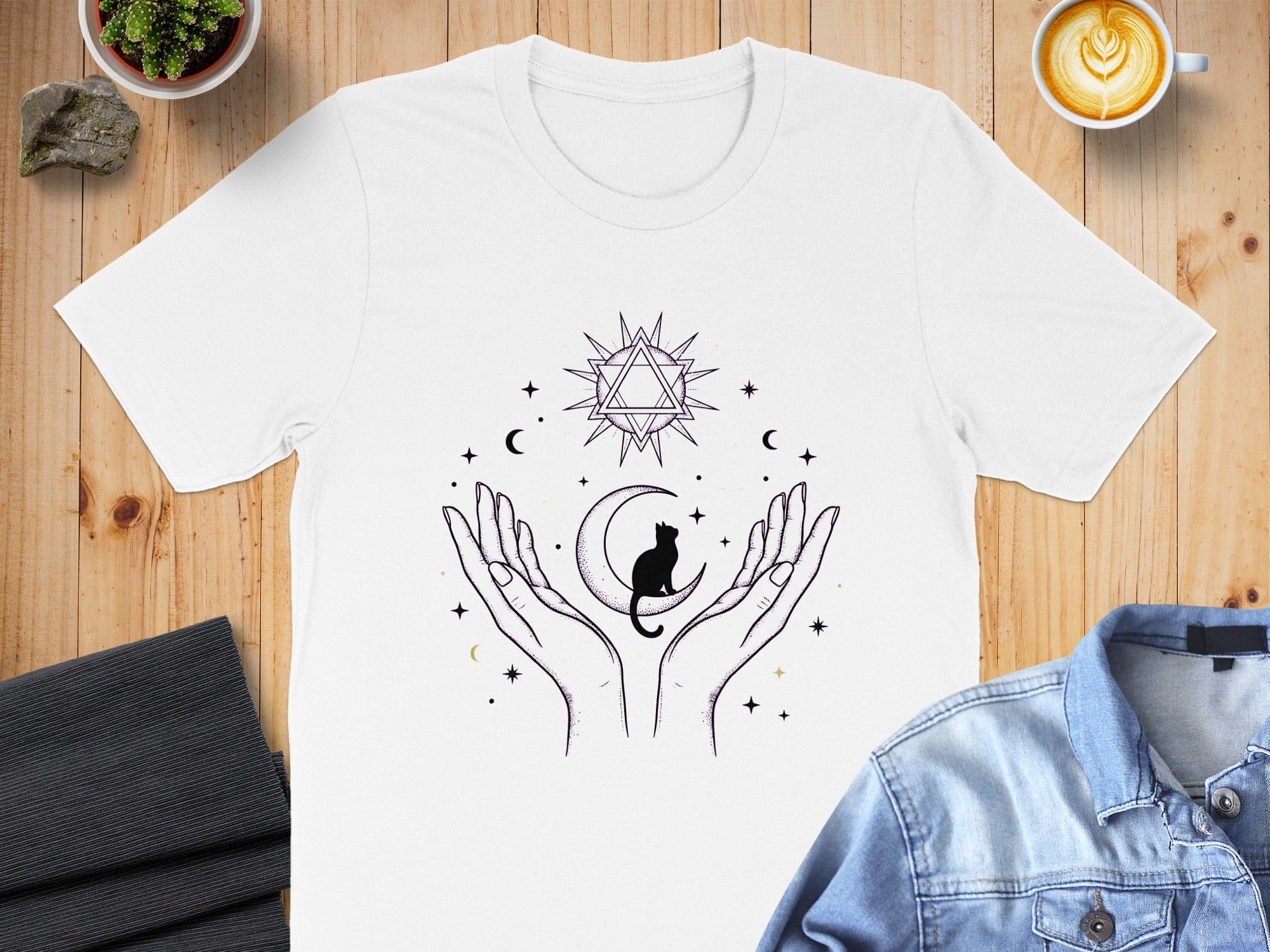 Mystical Design with Hands Stars Cat and Moon product