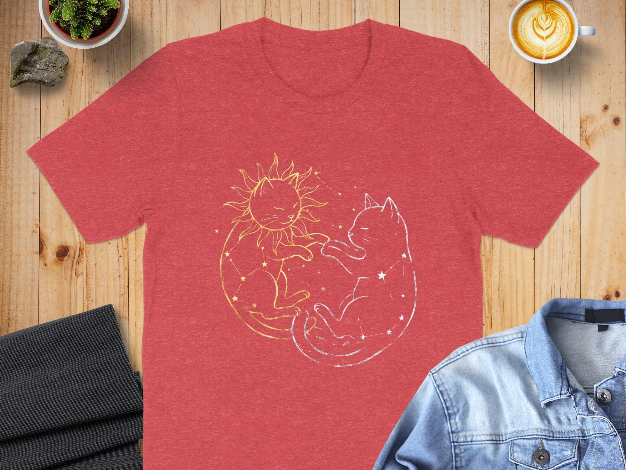 Cosmic Sun and Moon Cats Graphic T-Shirt