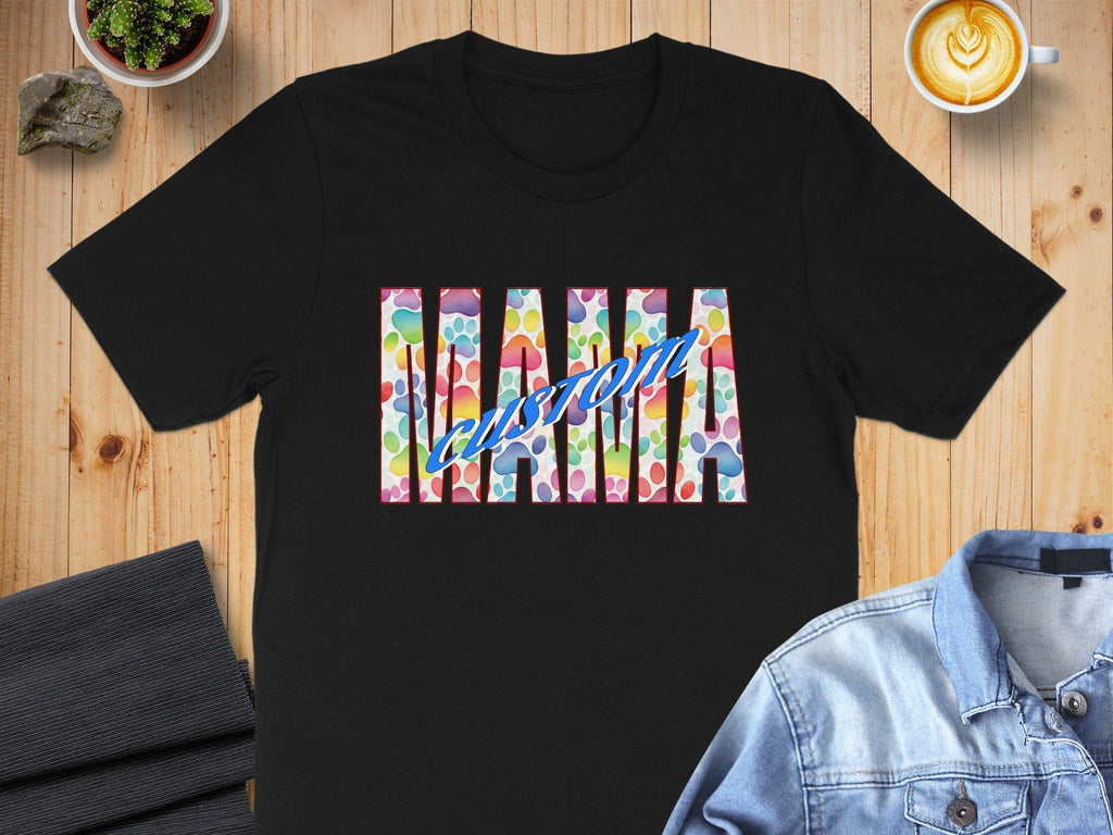 Colorful Paw Print Mama Custom T-Shirt for Animal Lovers