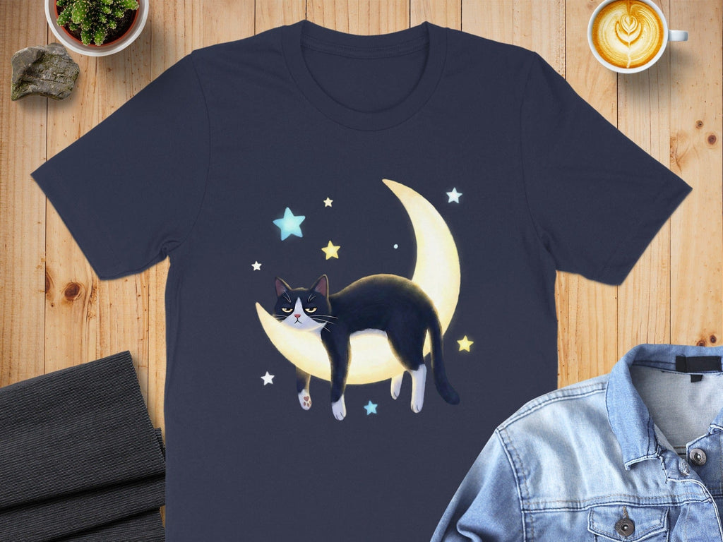 Cat Sleeping on Moon with Stars T-Shirt