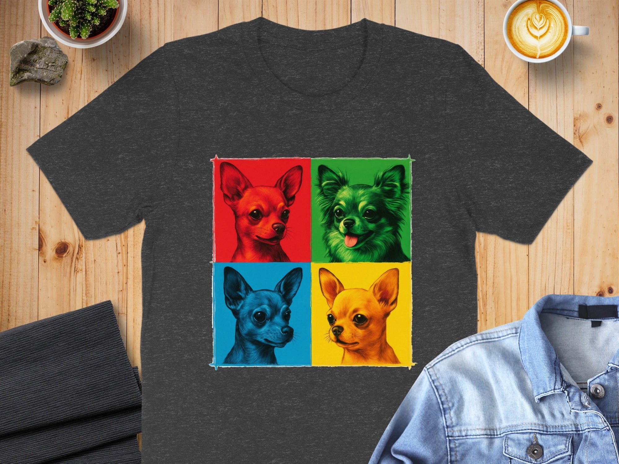 Colorful Four-Chihuahua Print T-Shirt for Dog Lovers