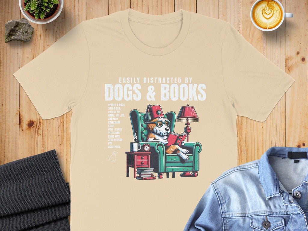 Easily Distracted by Dogs and Books Graphic T-Shirt