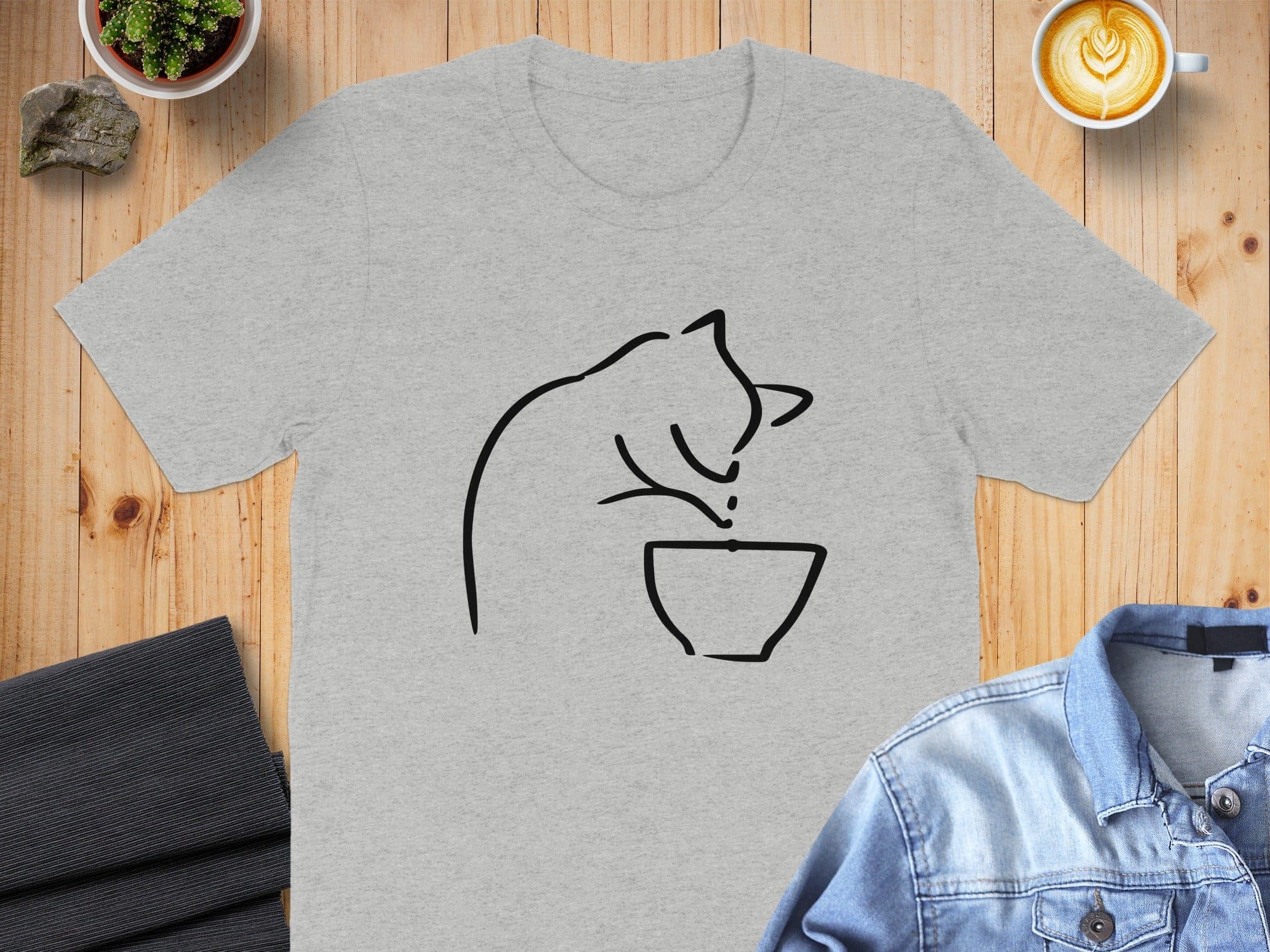 Sketch Cat with Tea T-Shirt