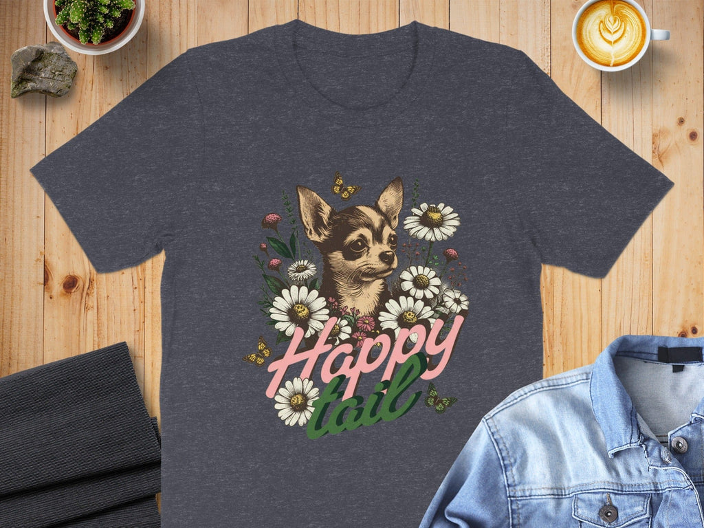 Happy Tail Graphic T-Shirt with Dog and Flowers