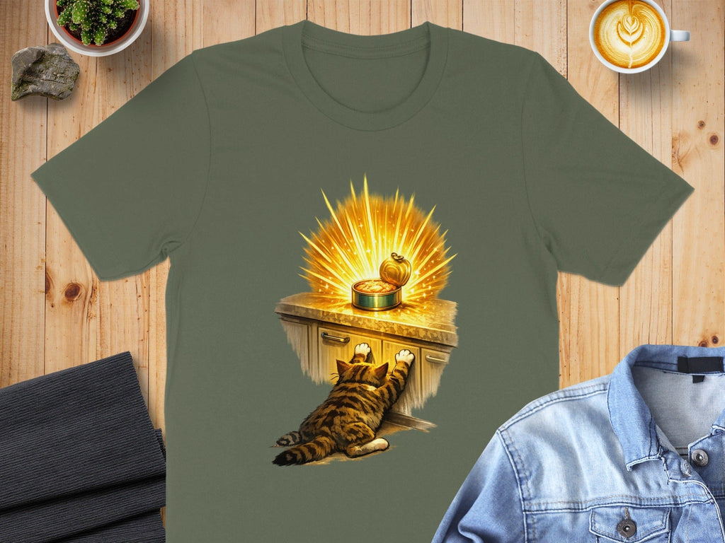 Cat Reaching for Glowing Food Container T-Shirt