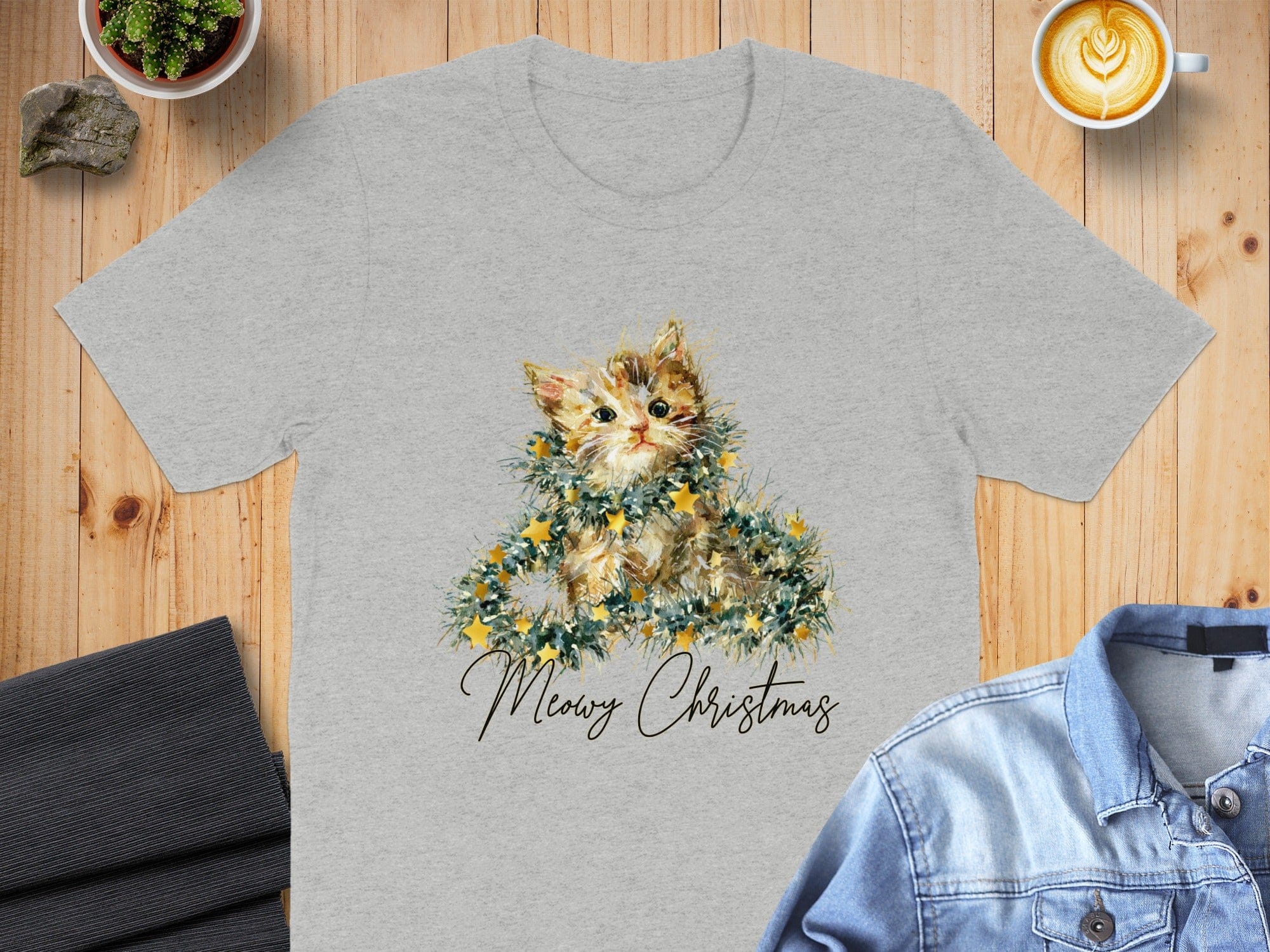 Cute Kitten and Flowers Merry Christmas Shirt Product