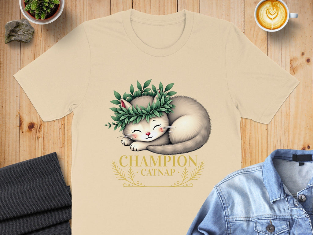 Sleeping Cat Illustration with Champion Catnap Text Shirt