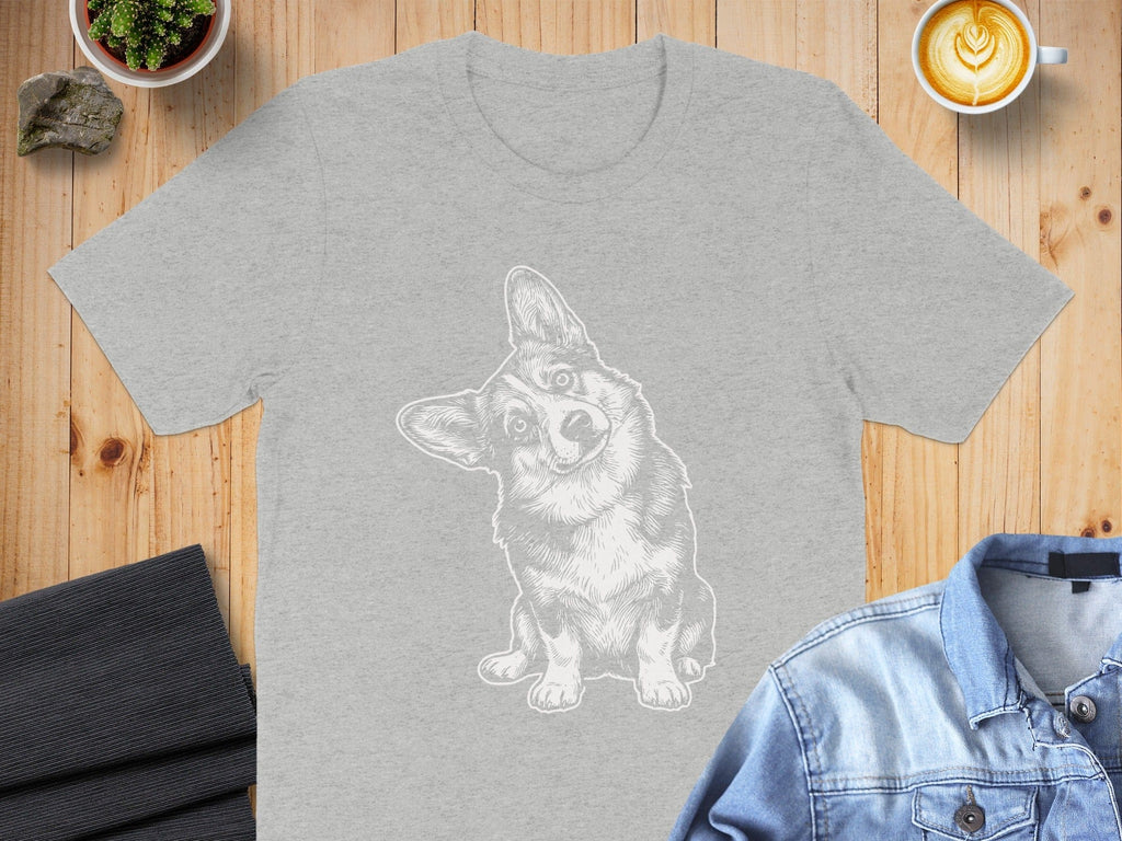 Adorable Corgi Illustration on Grey T-shirt