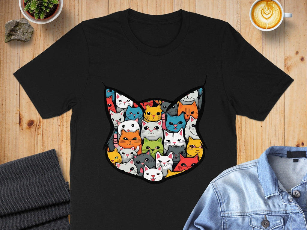Colorful Cat Faces Patterned T-Shirt