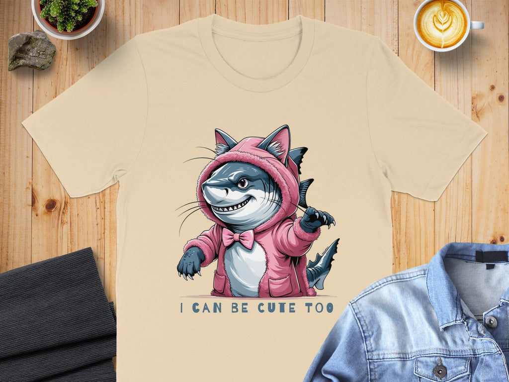 Fun Graphic Tee with Shark in Pink Hoodie Drawing