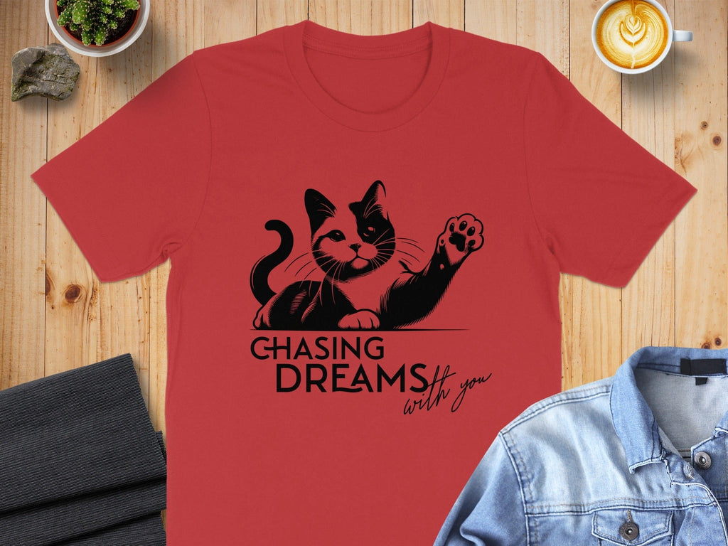 Chasing Dreams With You Cat Print T-Shirt