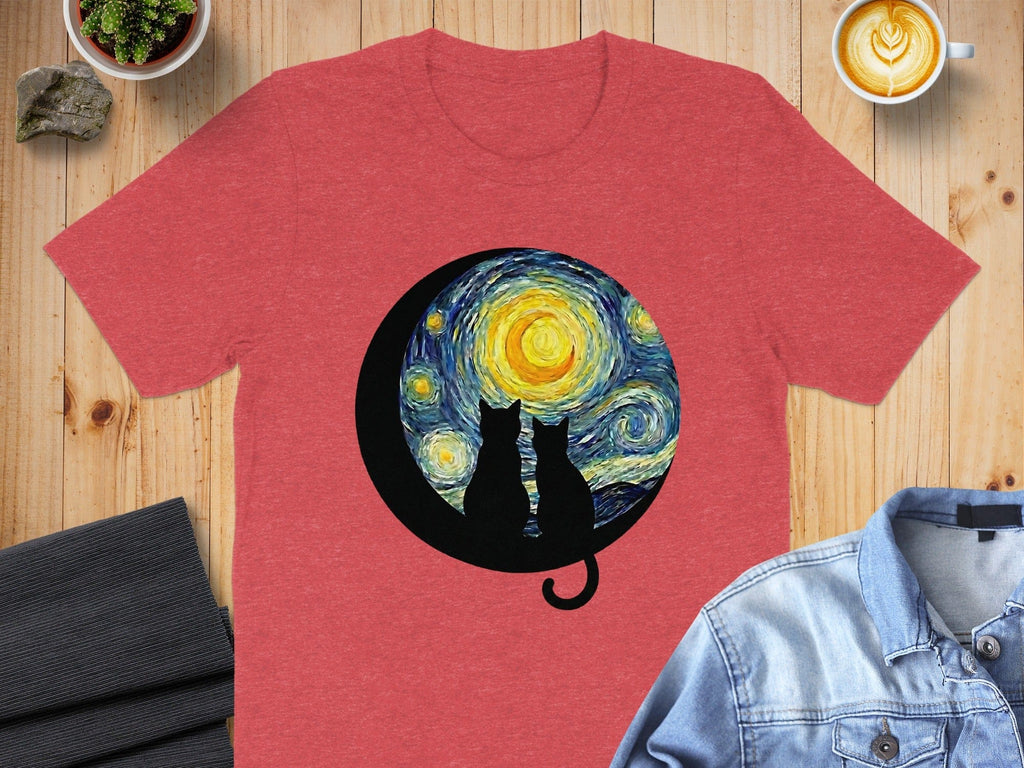 Starry Night Cats Silhouette Graphic T-Shirt