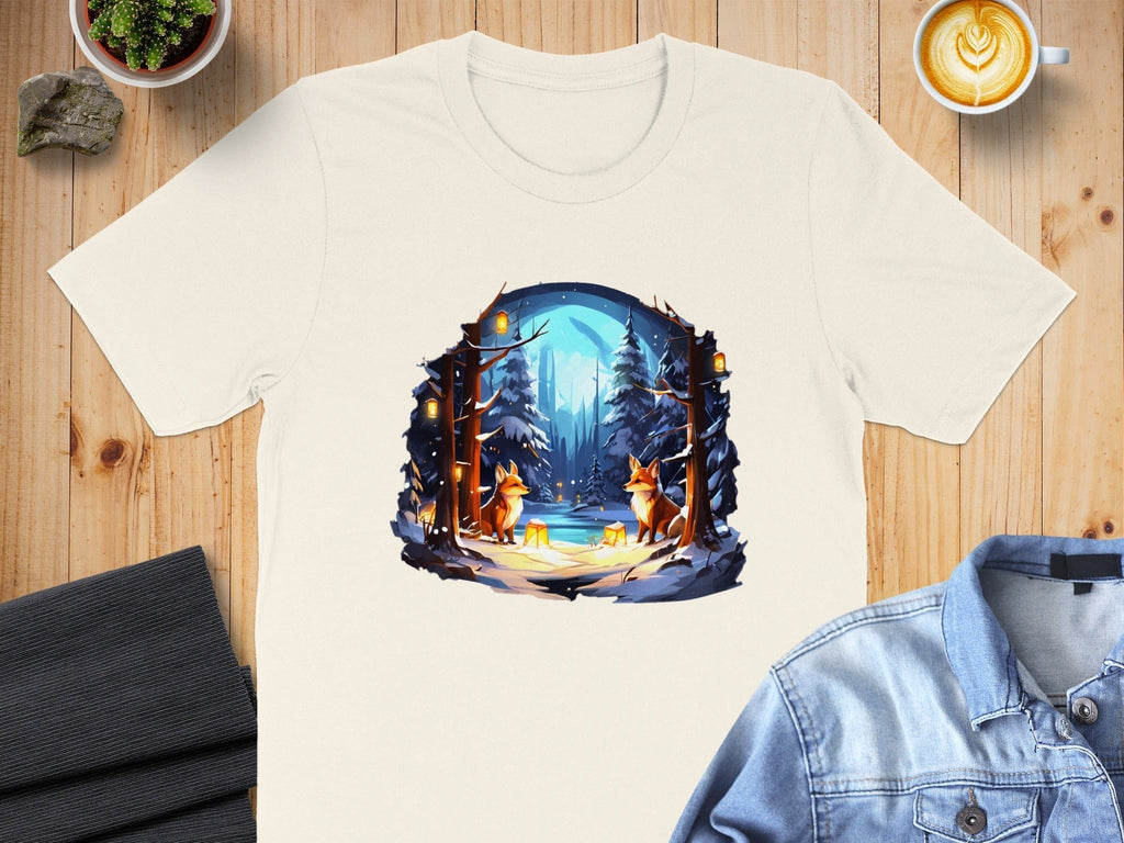 Enchanting Winter Forest with Deer Scene T-shirt