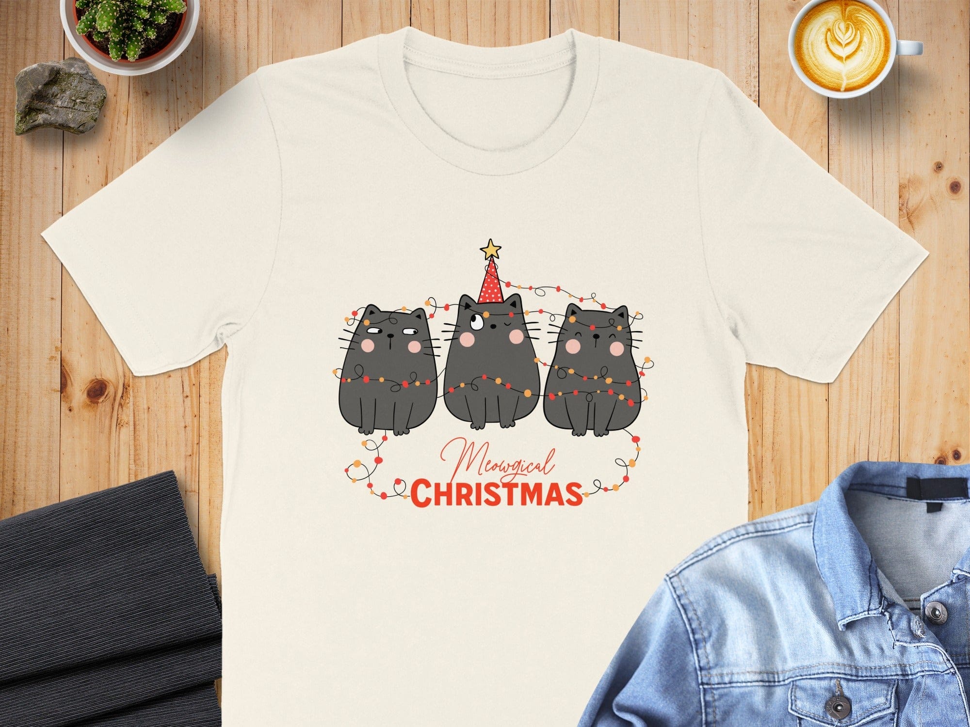 Meowy Christmas Cats Design Festive T-Shirt