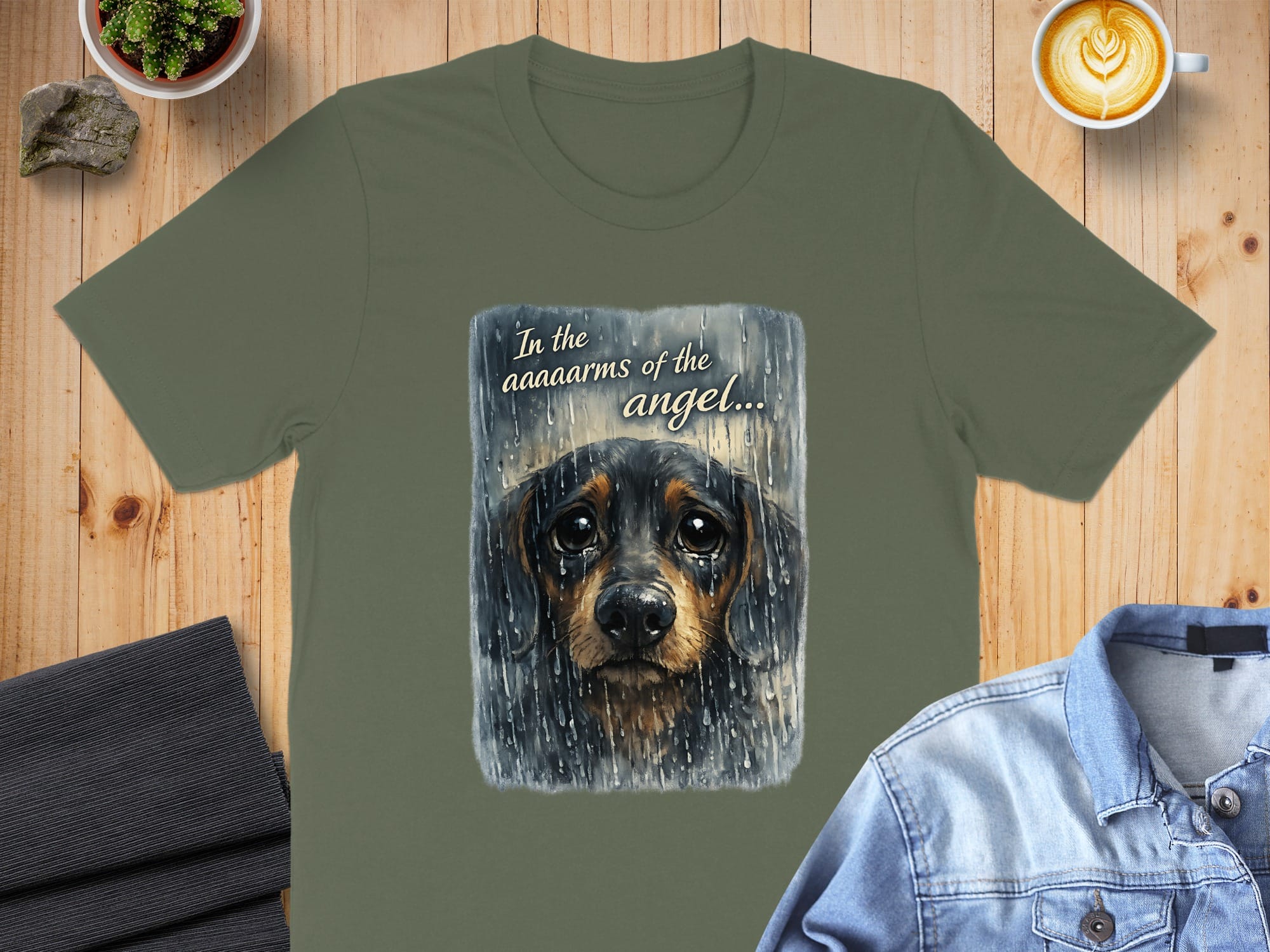 In the aaaaaarms of the angel with dog t-shirt