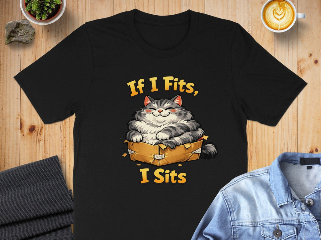If I Fits I Sits Fun Cat Illustration T-Shirt