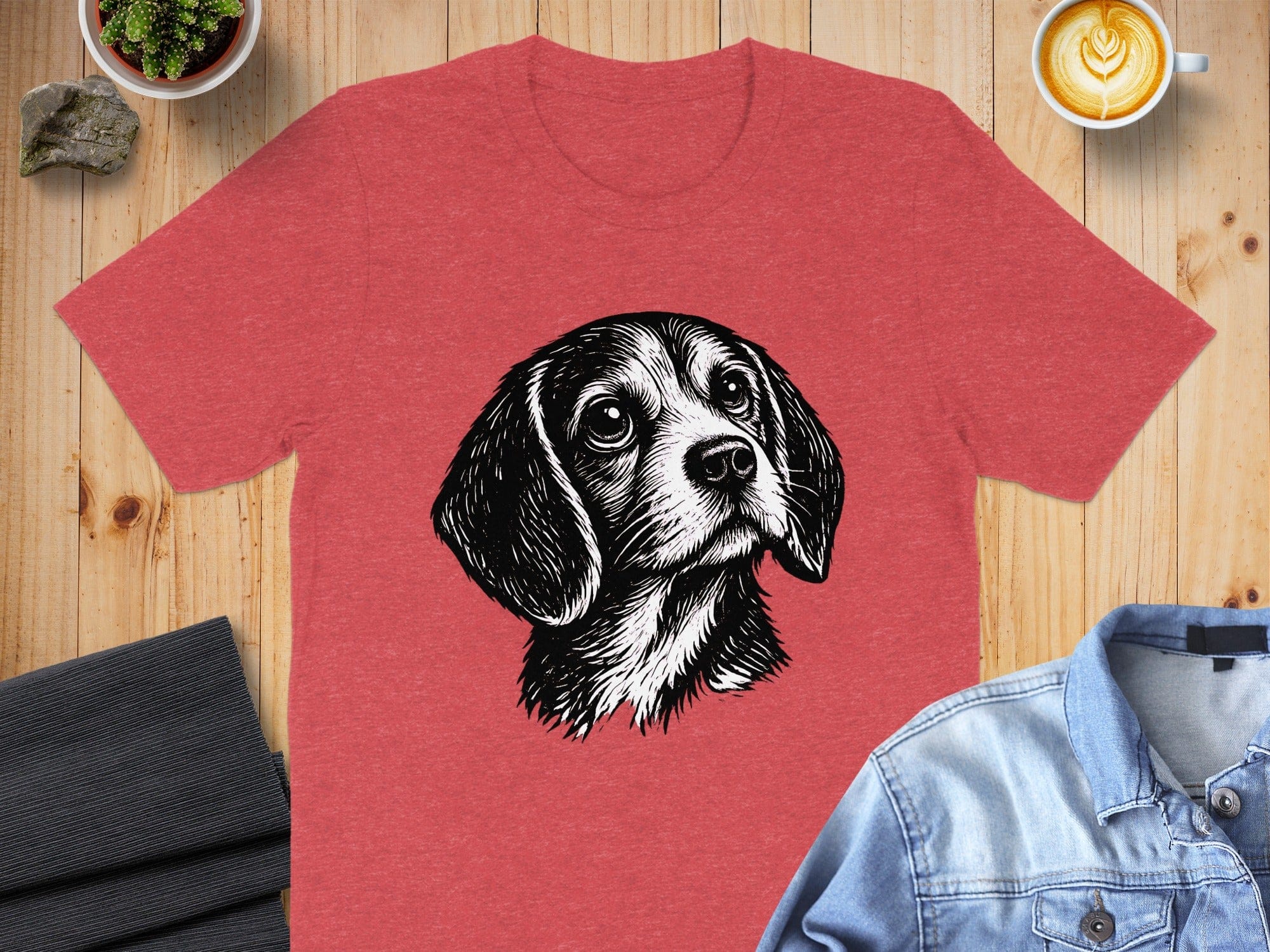 Adorable Dog Illustrated on Red Graphic T-Shirt