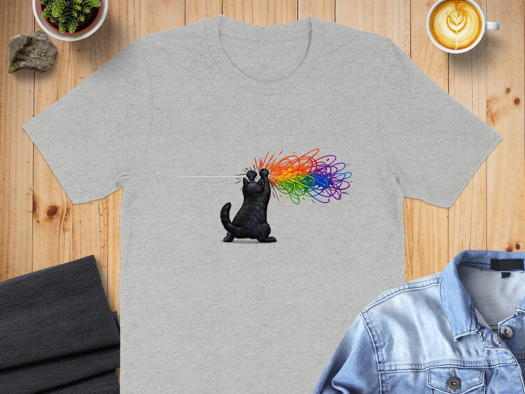 Cat Spewing Rainbow Colors Graphic T-Shirt