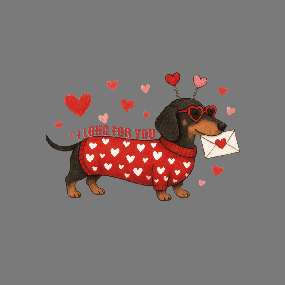 Adorable Dachshund With Hearts Valentine's Illustration