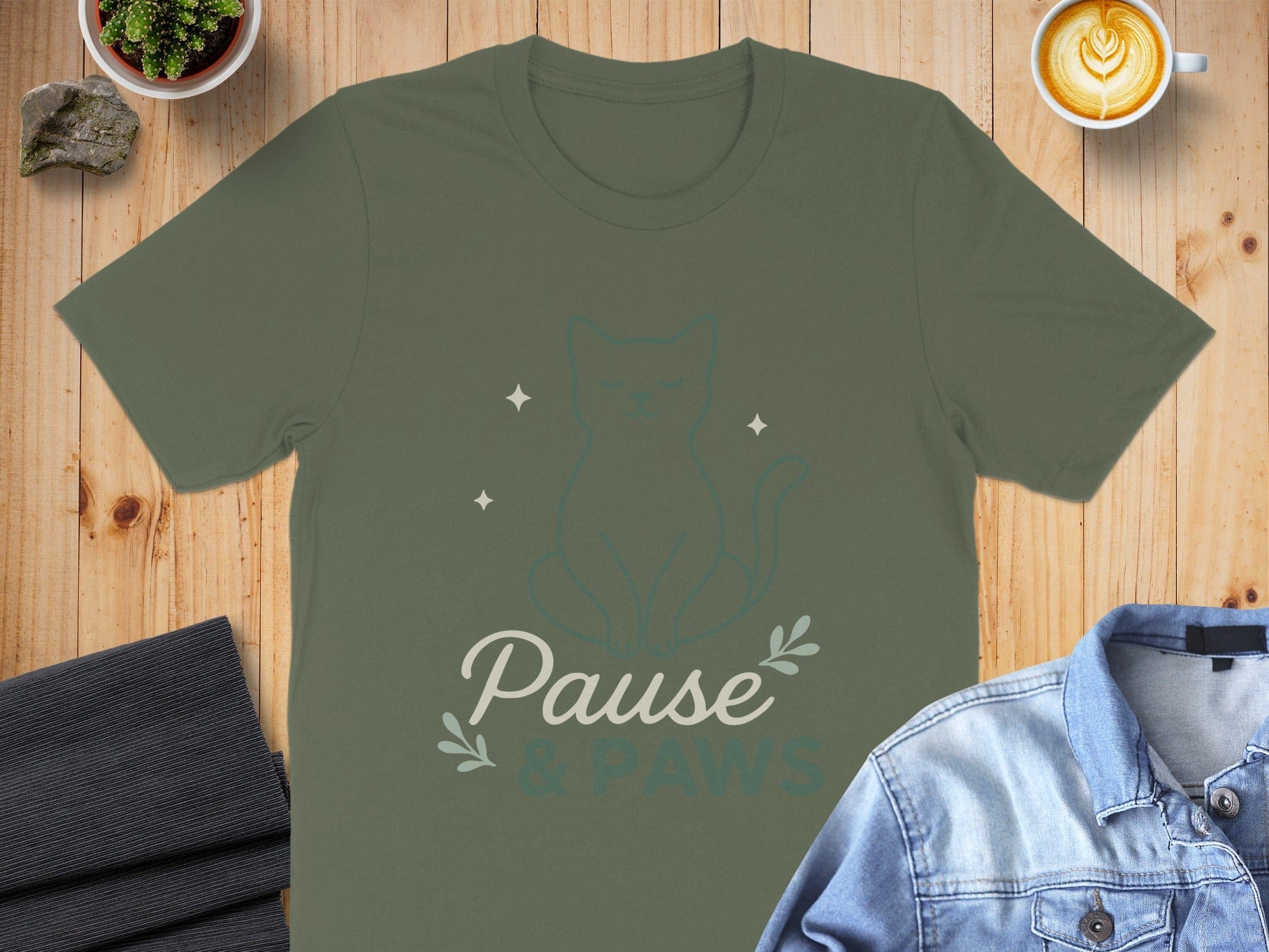 Pause & Paws Cat Graphic Design Shirt