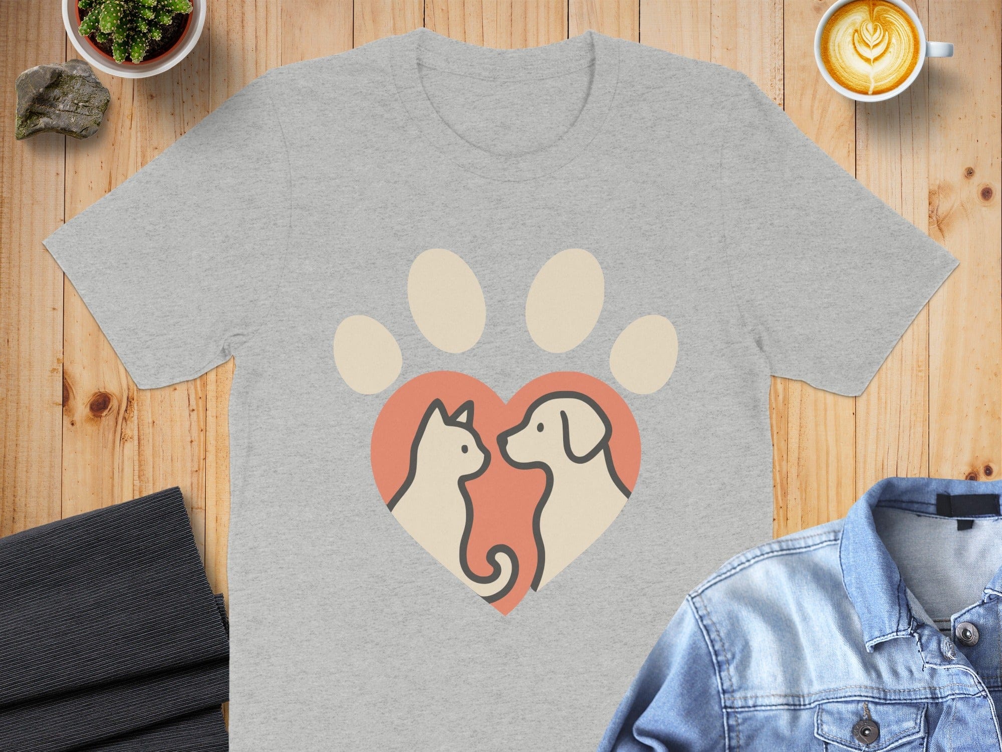 Cute Heart Paw Print Cat and Dog Design T-shirt