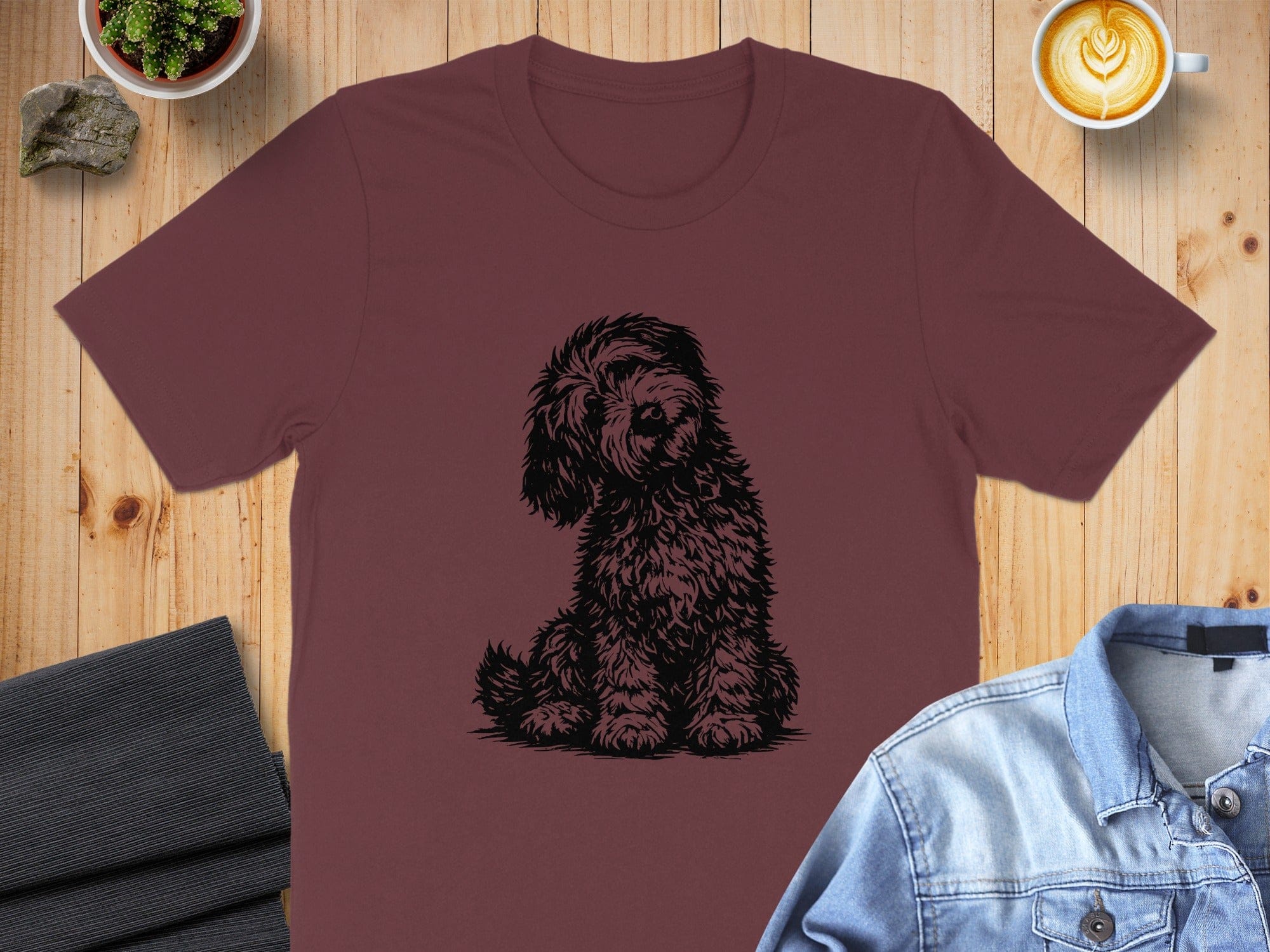 Brown T-Shirt with Cute Black Puppy Illustration Product