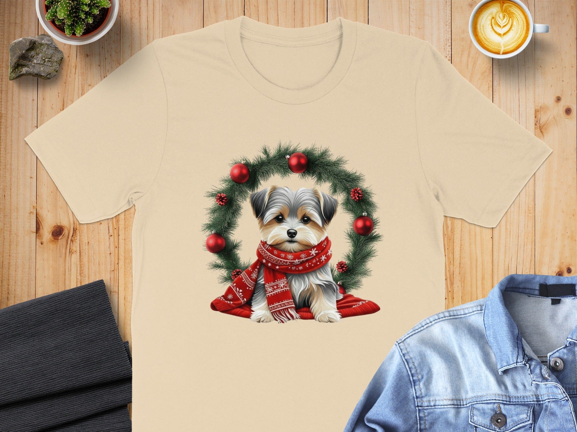 Adorable Holiday Puppy Shirt with Festive Wreath Design