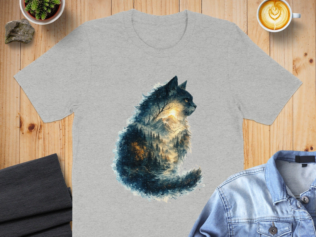 Enchanting Cat Design Capturing Mystical Forest Scene Shirt