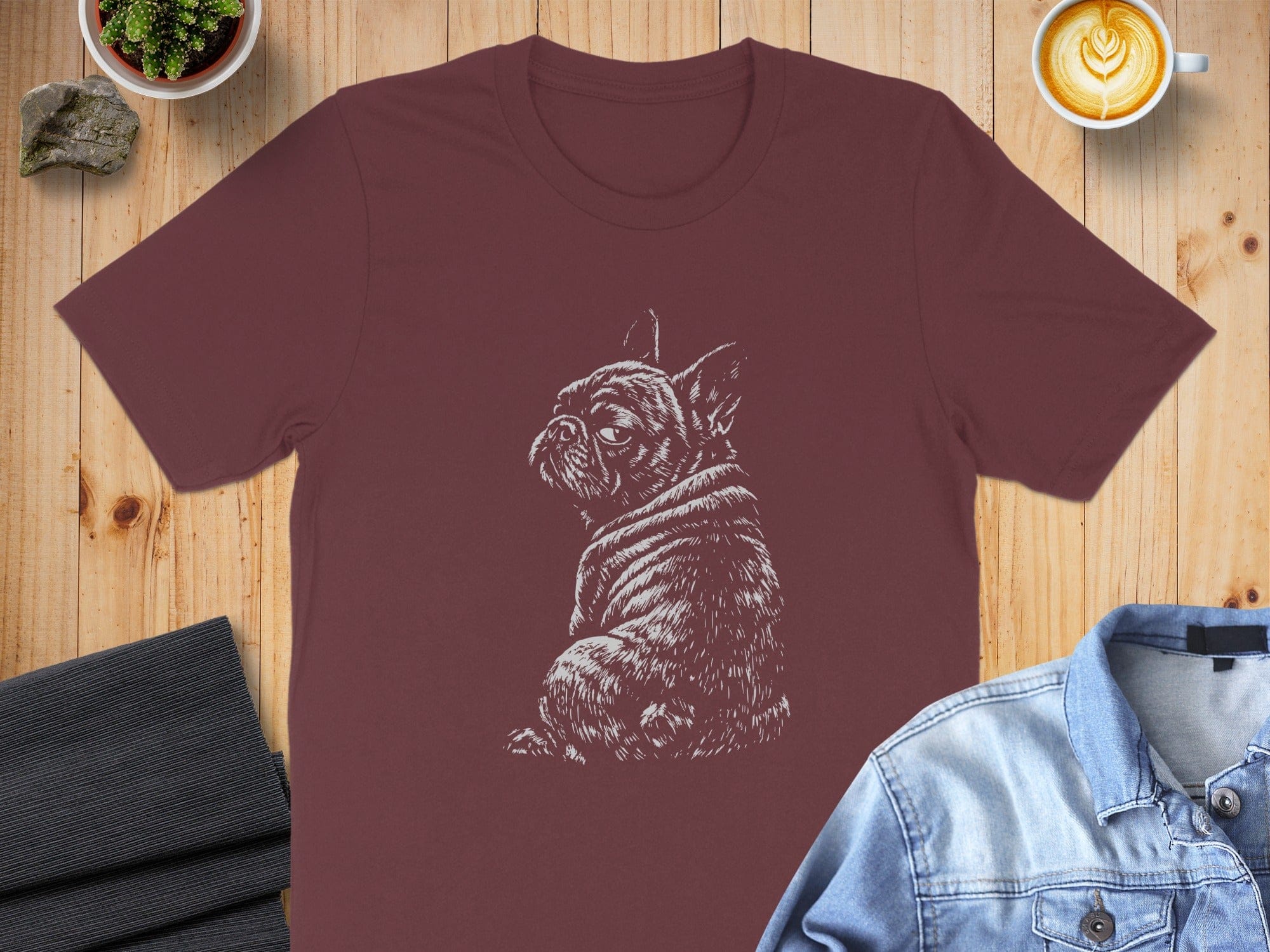 French Bulldog Sketch Art Maroon T-Shirt Fashion Product