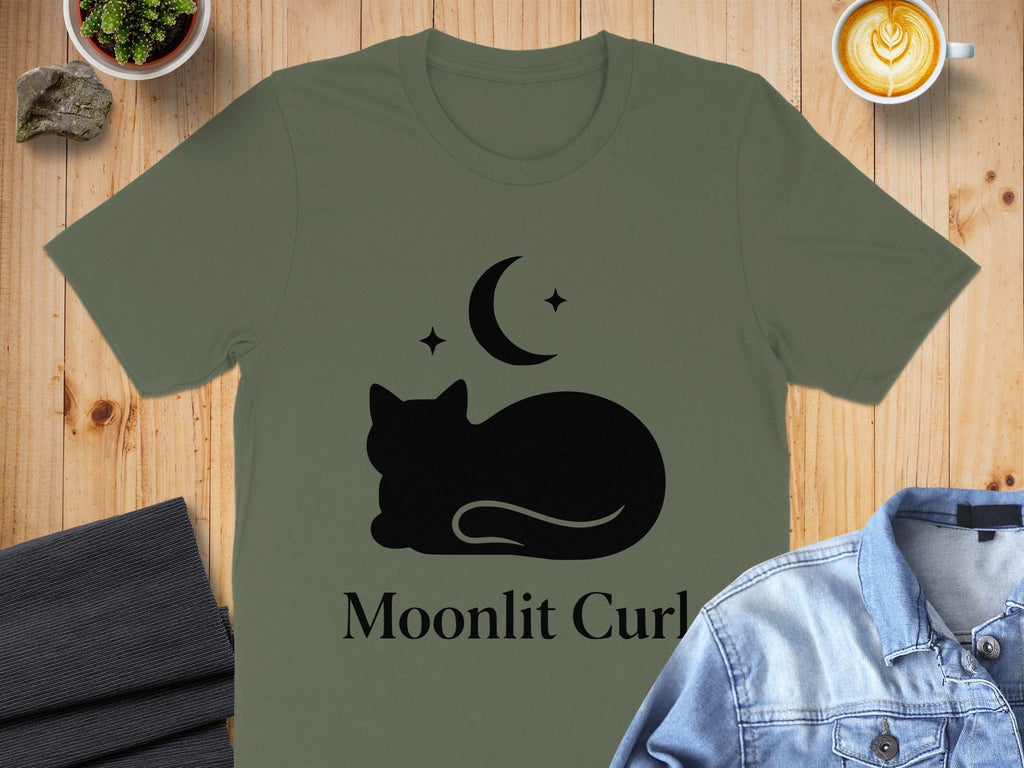 Moonlit Curl Cat Design Graphic T-Shirt Fashion