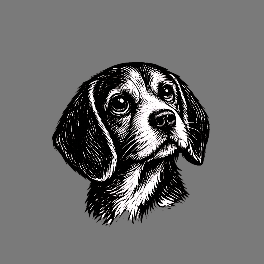 Vintage Black and White Dog Sketch Illustration Print