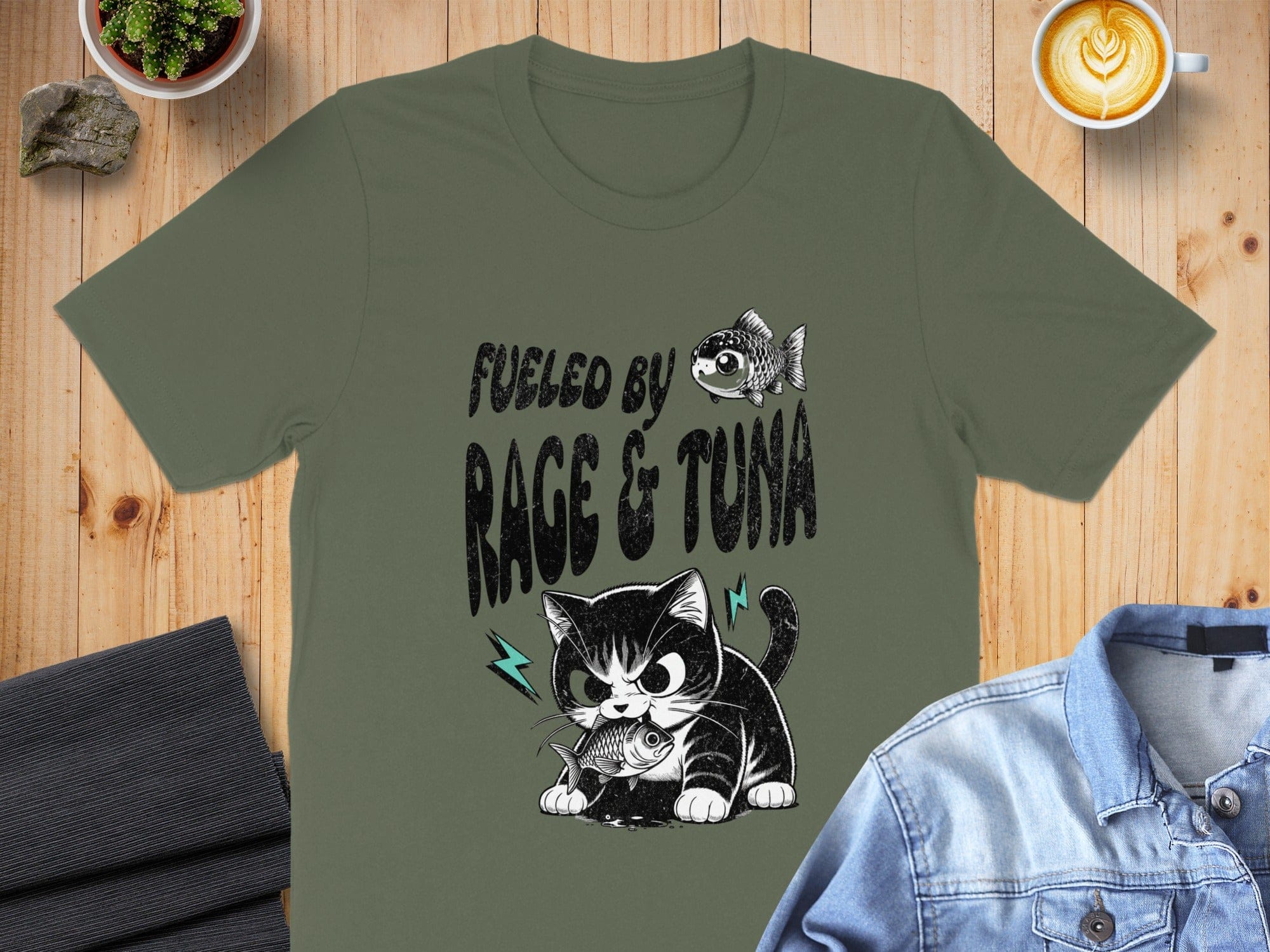 Fueled By Rage And Tuna Cat Graphic T-shirt