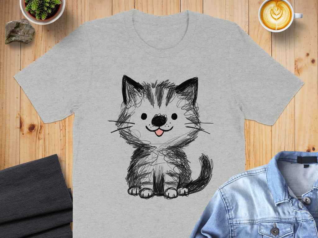 Cute Sketch Style Cat Graphic T-shirt