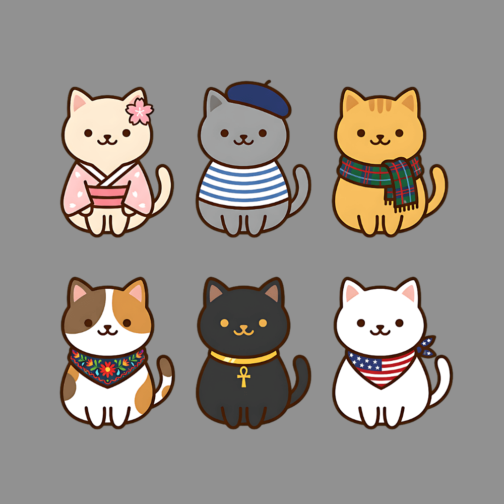 Cute and Adorable Cats with Unique Outfits Sticker Set