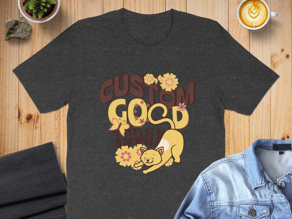 Custom Good Vibes with Sleeping Cat Graphic T-shirt