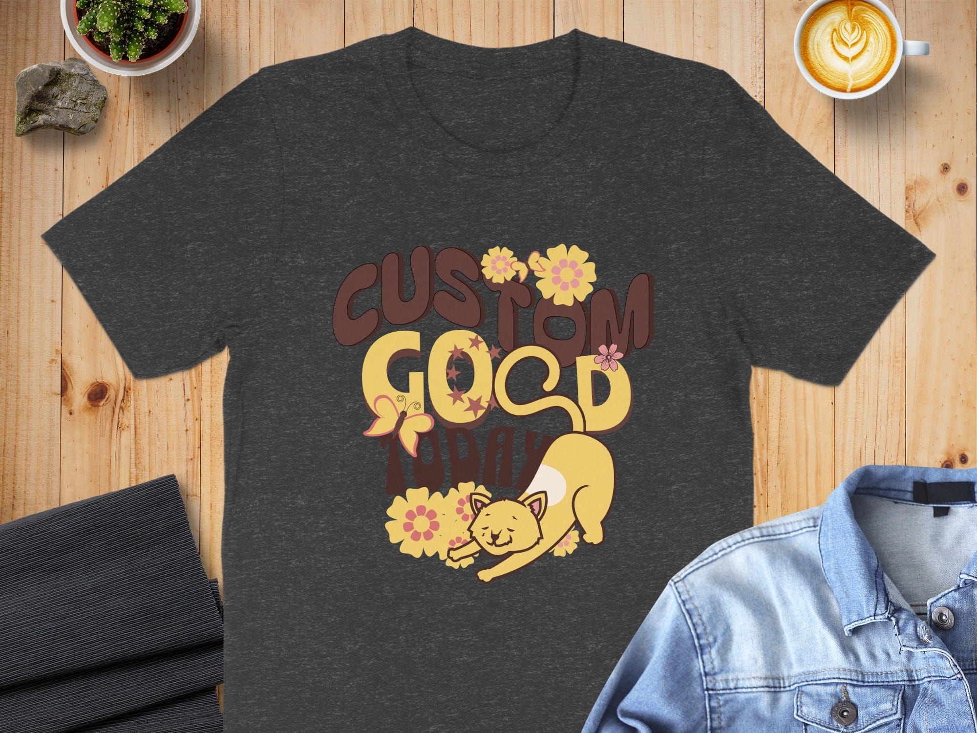 Custom Good Vibes with Sleeping Cat Graphic T-shirt