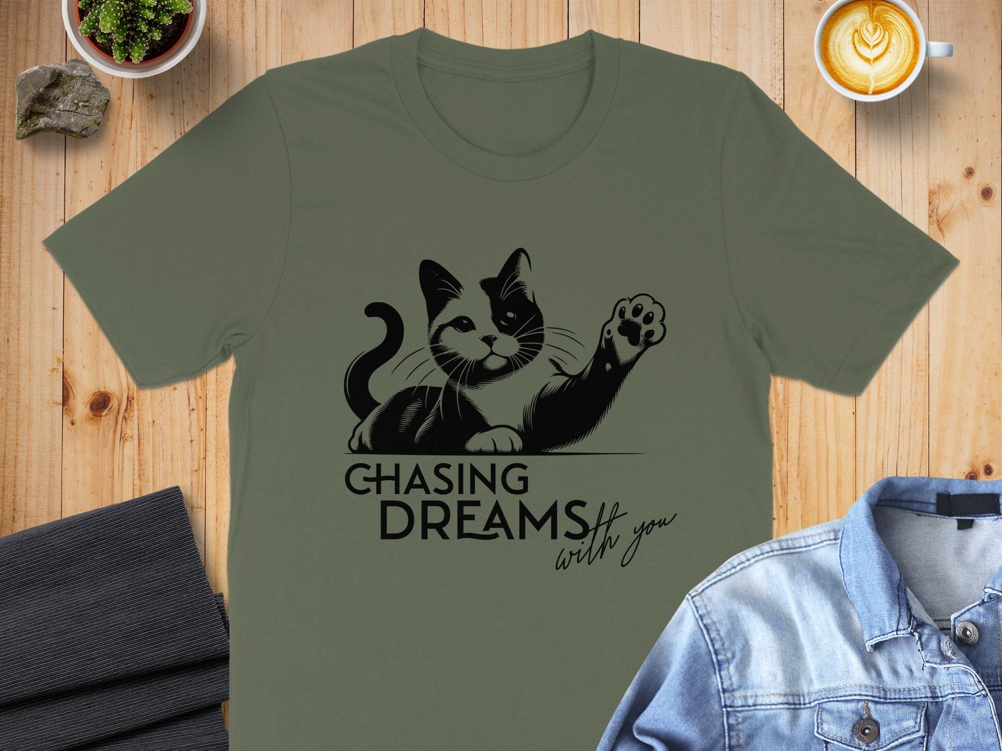 Chasing Dreams with You Cat Design T-Shirt
