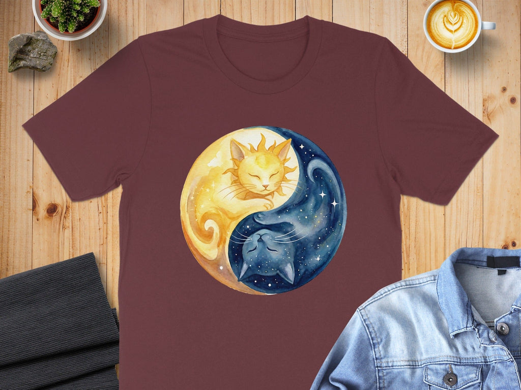 Yin Yang Cats Design Mystical Graphic T-Shirt
