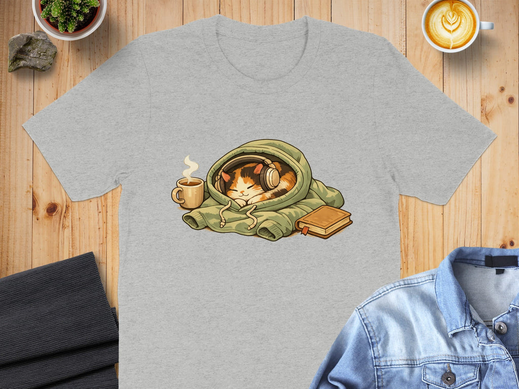 Cozy Cat in Hoodie with Coffee and Book T-Shirt