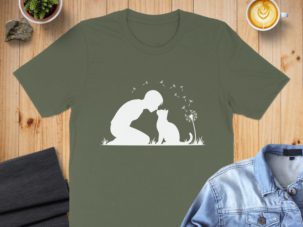 Person and Cat with Dandelion Graphic T-shirt