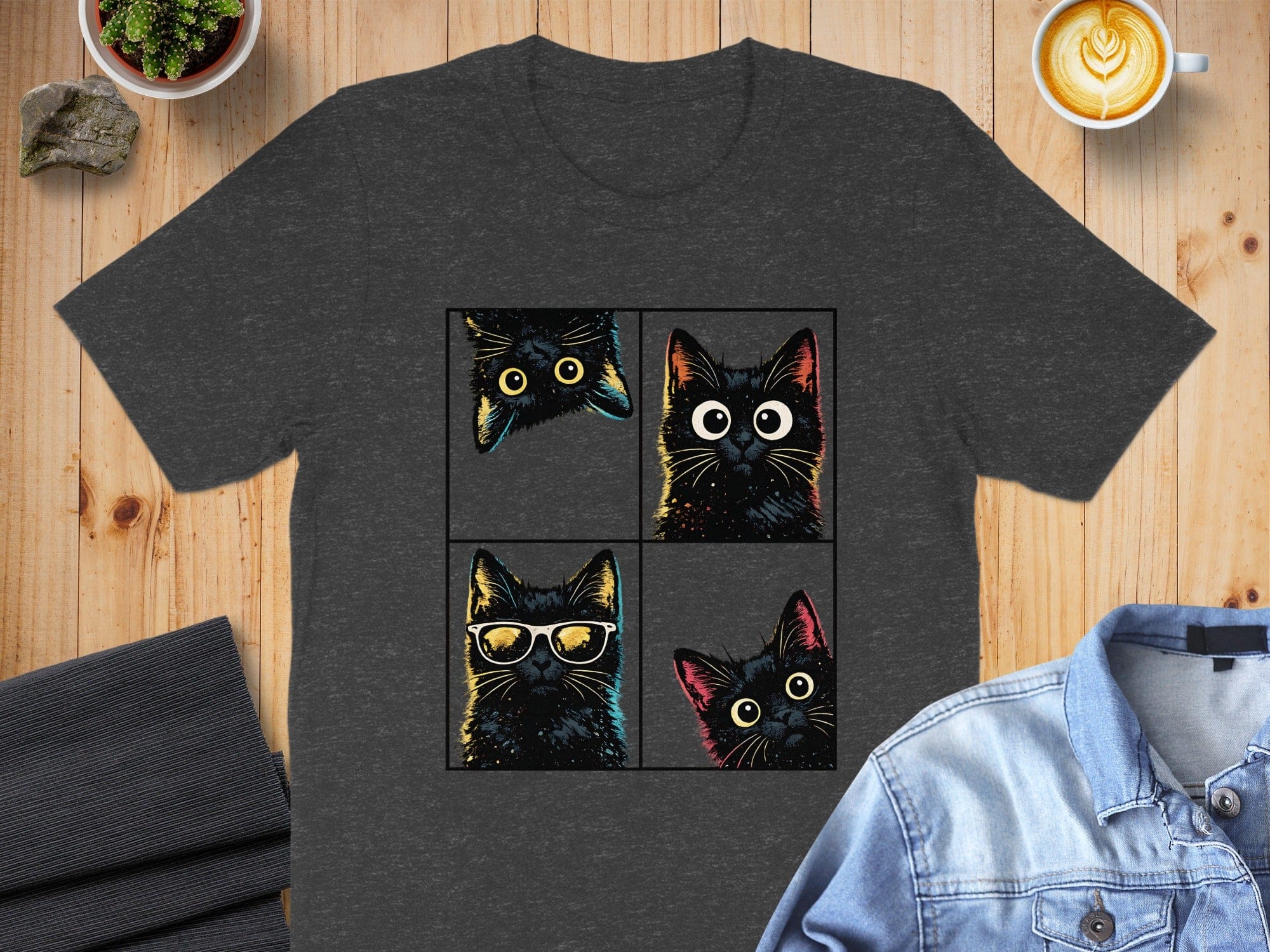 Cute Cartoon Black Cats Design Graphic T-shirt