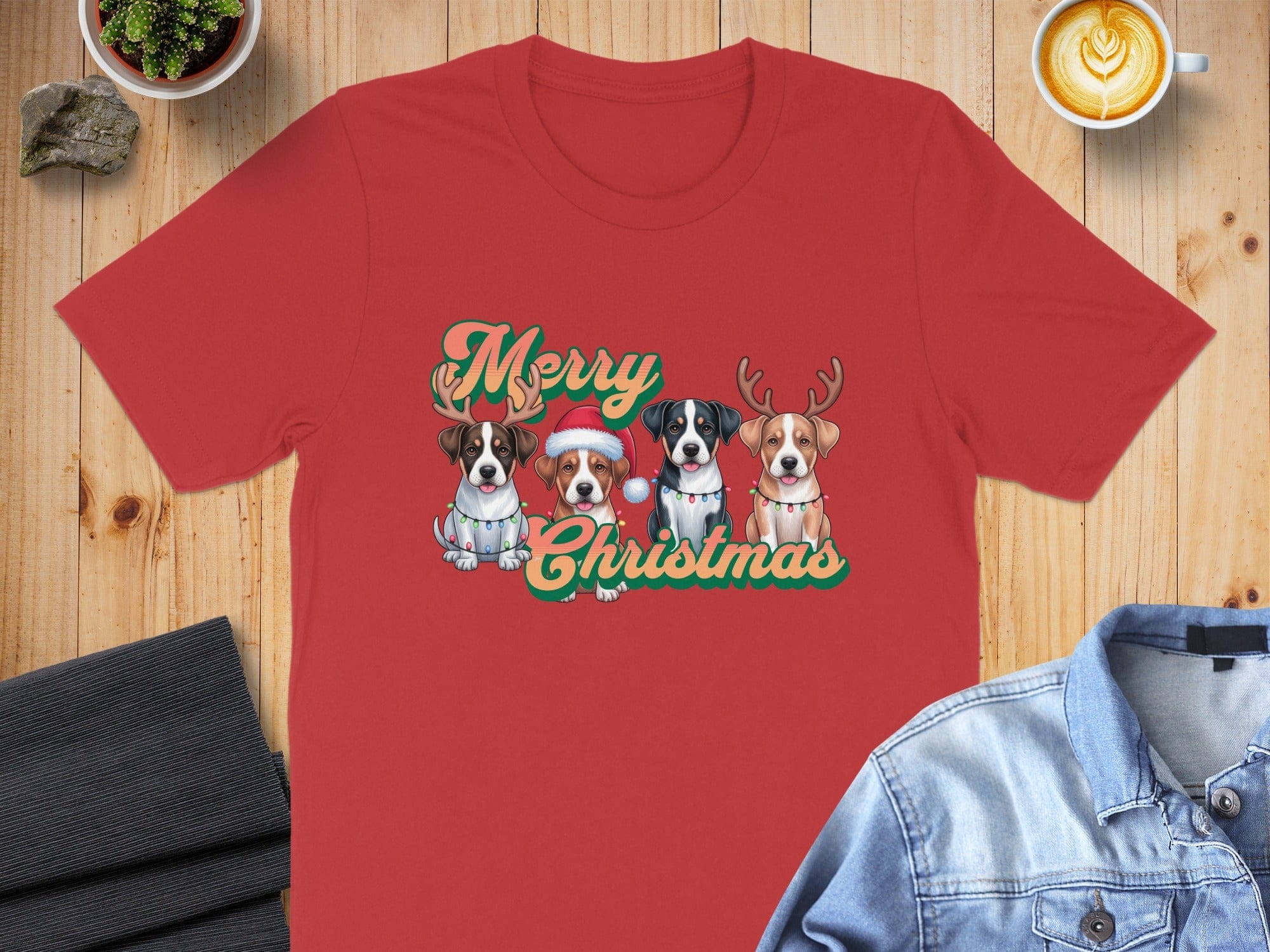 Cute Merry Christmas Dogs Graphic T-Shirt